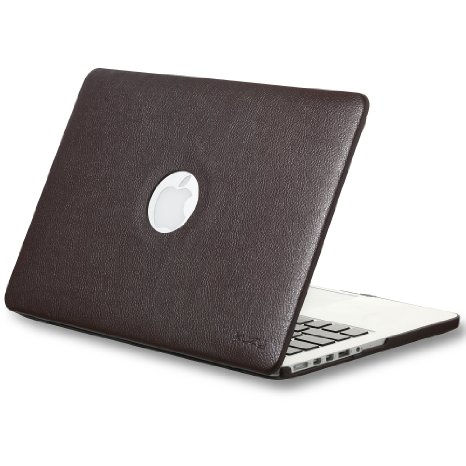 Kuzy - Retina 13-Inch BROWN LEATHER Hard Case for MacBook Pro 13.3" with Retina Display A1502 / A1425 (NEWEST VERSION) Shell Cover Leatherette - BROWN