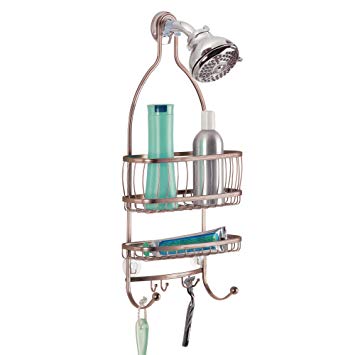 InterDesign York Metal Wire Hanging Shower Caddy, Extra Wide Space for Shampoo, Conditioner, and Soap with Hooks for Razors, Towels 10" x 4" x 22" Venetian Bronze