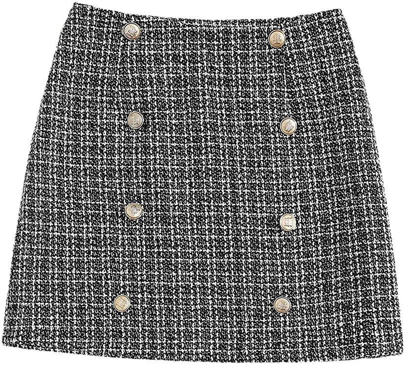 WDIRARA Women's Elegant Mid Waist Above Knee Double Breasted Plaid Mini Skirt
