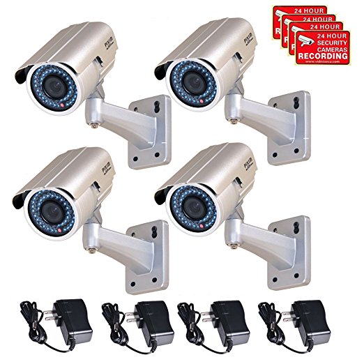 VideoSecu 4 Pack 1/3" PIXIM DPS 690TVL Security Camera WDR OSD Zoom Bullet Outdoor IR-Cut Filter Infrared Day Night 4-9mm Lens CCTV for DVR Home with Power Supplies IR738WD BZV