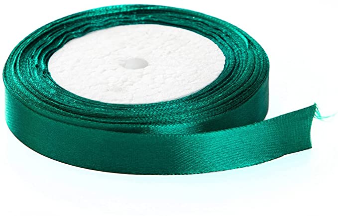 Solid Color Satin Fabric Ribbon (Dark Green, 3/8" x 25 Yards)