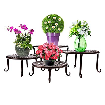 Metal Plants Stand Flowerpot Holder Iron Art Pot Holder, AISHN Flower Pot Supporting Indoor Outdoor Garden Pack of 4pcs with Different Size