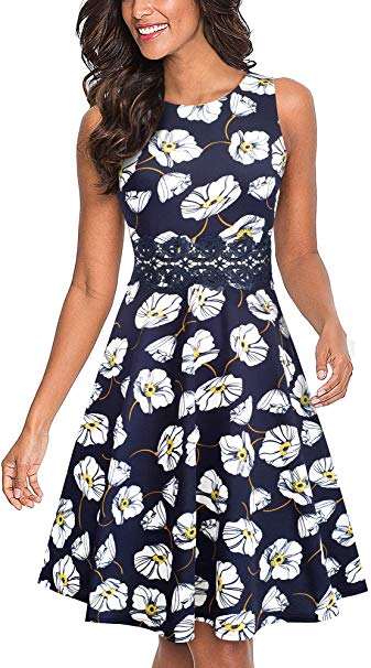 HOMEYEE Women's Sleeveless Cocktail A-Line Embroidery Party Summer Wedding Guest Dress A079