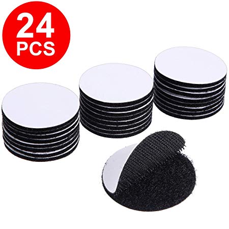 24 Pieces 2 inch Black Round Size Self Adhesive Tape, Industrial Strength Hook Loop Dots, Double Sided Sticky Tape for Home or Office Wall Decor or Heavy Duty Carpet Gripper Tools Hanging