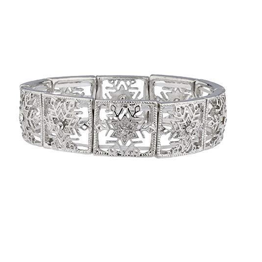 Lux Accessories Holiday Snowflake Casted Filigree Stretch Bracelet