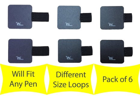 6 PACK - 3 SIZES Pen Loops to FIT ANY PEN SIZE - Never Lose your Pen Again, Apple Pencil or Stylus - SECURE HOLD: Strong Adhesive & Durable - for Office or Home Use