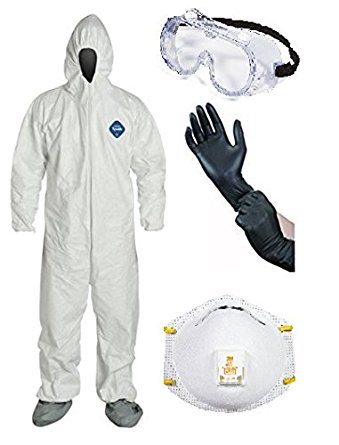 DuPont TY122S Disposable Elastic Wrist Bootie And Hood White Tyvek Coverall Suit 1414