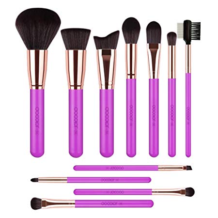 Docolor Makeup Brushes，11 Pieces SE Series Makeup Brushes Set Professional Face Powder Foundation Blending Contour Highlight Eye Shadow Make Up Brushes Kit(Rose Red/Golden)