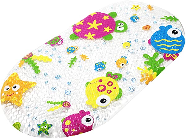 TOPSKY Non-slip Bath Mat, Kids Mat Shower Mat with Suction Cups Bright Cartoon Printed for Bathtub Children Mat, 39 x 69cm (Colorful Ocean)