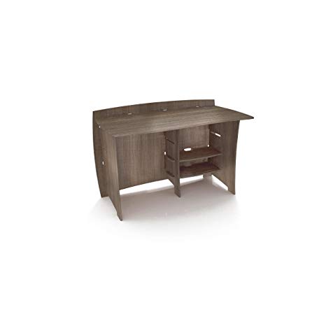 Legaré Furniture Straight Office Desk, Home Computer Desk, No Tool Assembly with Adjustable Shelves, Grey Driftwood