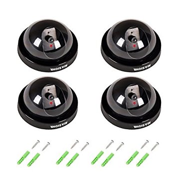 Masione® 4 Pack Indoor Outdoor CCTV Fake Dummy Dome Security Camera with Flahsing RED LED Light