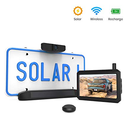 Auto-Vox Solar Wireless Backup Camera Kit, 5 Mins DIY Installation, 5-inch Monitor and HD Image Rear View Camera for Cars and Medium Sized Vehicles