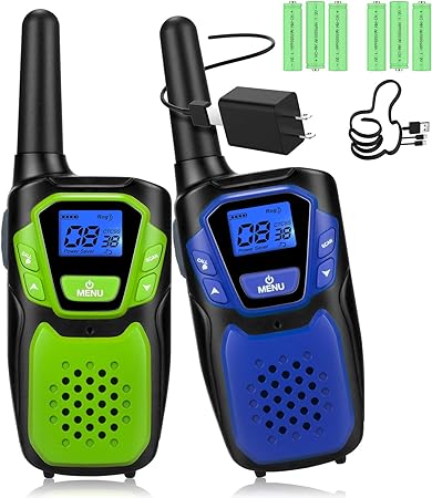 Walkie Talkies for Adult, Rechargeable Long Range Walky Talky Handheld Two Way Radio with NOAA Weather Channel, 6x1000MAH AA Batteries and USB Charger Included (Blue and Green 2 Pack)