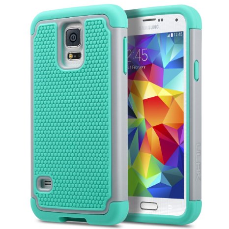 Galaxy S5 Case, ULAK Slim Hybrid Shock Absorbing Silicone Rugged Hard Plastic Case Protective Cover Shell For Samsung Galaxy S5 S V I9600 (5.1" inch) 2014 Release - Gray/Mint Green