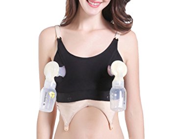 Hands-Free Nursing Pumping Bra Adjustable Breast-Pumps Holding Bra Suitable for Breastfeeding-Pumps (Black, S)