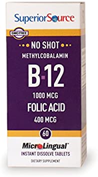 Superior Source No Shot Methylcobalamin B12 with Folic Acid Multivitamin, 60 Count