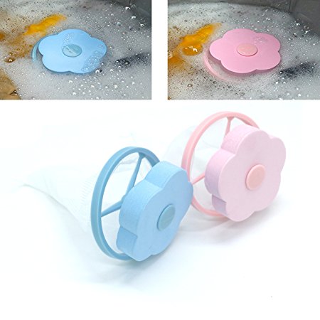 2Pcs Flower-type Washing Machine Floating Lint Mesh Bag ,Blue & Pink