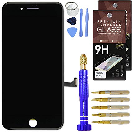 Cell Phone DIY Black iPhone 7 Plus 5.5" Screen Replacement LCD Touch Screen Digitizer Assembly Set   Premium Glass Screen Protector   Free Repair Tool Kit