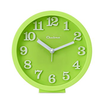 Chelvee(TM) 5” Desktop and Wall-mounted Dual-use Alarm Quartz Clock, Silent Machine, Non Ticking, Alarm Sound Stronger, Battery Operated. (Green)