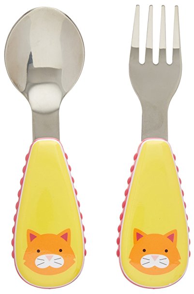 Skip Hop Baby Zoo Little Kid and Toddler Fork and Spoon Utensil Set, Multi Chase Cat