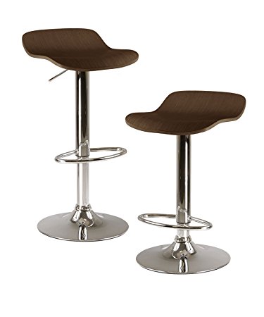 Winsome Kallie Air Lift Adjustable Stools in Wood Veneer with Cappuccino Color and Metal Base, Set of 2