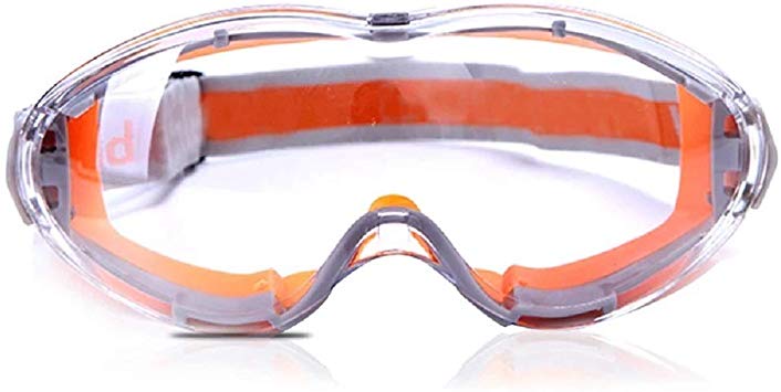 HYCOPROT Safety Goggles with Anti-Fog Anti-Scratch Full Field Lens, Lightweight Safety Glasses with Soft Adjustable Headband for Chemistry Labs Construction, ANSI Z87.1 Approved (Orange/Grey)