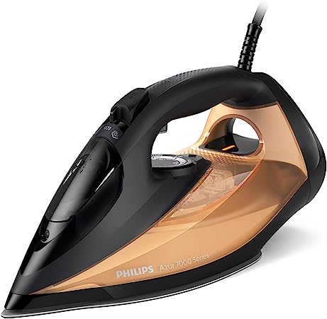 Philips 7000 Series Steam Iron – 2800W, 50g/min Steam, 250g Steam Boost, SteamGlide Elite Soleplate, Black/Gold (DST7040/80)