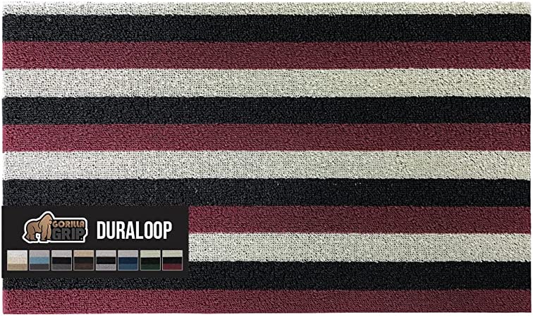 Gorilla Grip Heavy Duty Striped Doormat, 48x36, Thick Bristles, Crush Proof Texture, Catches Dirt from Shoes, Strong Backing, Easy to Clean, Indoor and Outdoor Entrance Mats, Burgundy Black Cream