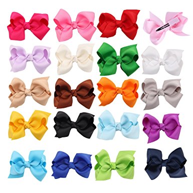 ICObuty 20 Pcs 3 " Boutique Girls Hair Bows Hair Clips For Baby Girls Toddlers