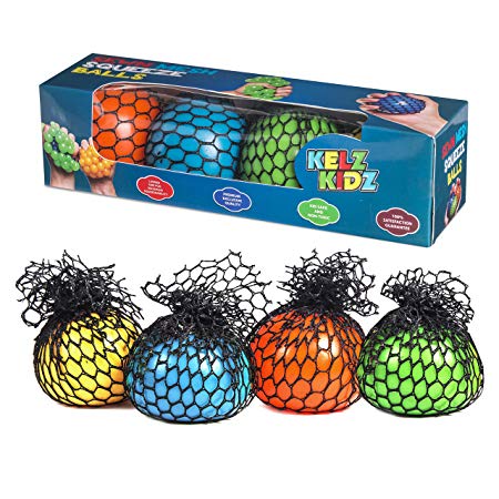 KELZ KIDZ Quality & Durable Mesh Squishy Balls with Exclusive Sewn Mesh! (4 Pack Gift Pack!)