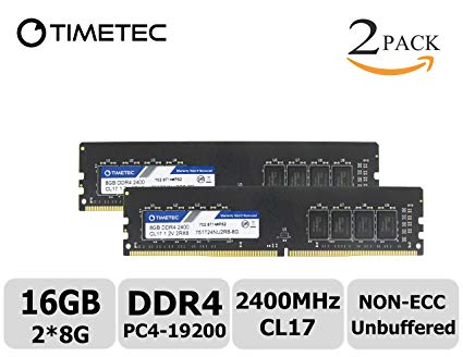 Timetec Hynix IC 16GB Kit(2x8GB) DDR4 2400MHz PC4-19200 Non ECC Unbuffered 1.2V CL16 2Rx8 Dual Rank 288 Pin UDIMM Desktop PC Computer Memory Ram Module Upgrade (16GB Kit (2x8GB))