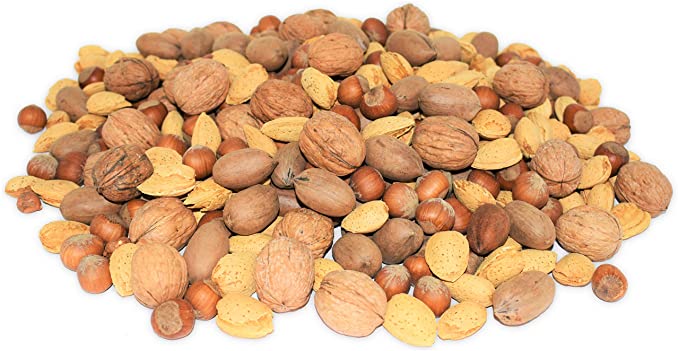 Anna and Sarah Premium Mixed Nuts in Shell, 8 Pound Box, California Jumbo Chandler Walnuts, Georgia Extra Large Pecans, California Almonds, Large Oregon Hazelnuts in Box, 8 Lbs