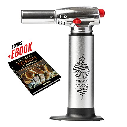 Yummy Tools Culinary Torch - Aluminum Kitchen Hand Butane Torch – Torch for Cooking with 2 Fire Modes   Bonus Recipe E-book – Good for Baking, Barbecue, Making Creme Brulee, Sauces