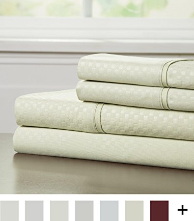 Brushed Microfiber Sheets Set- 4 Piece Hypoallergenic Bed Linens with Deep Pocket Fitted Sheet and Embossed Design by Lavish Home (Sage, Queen)