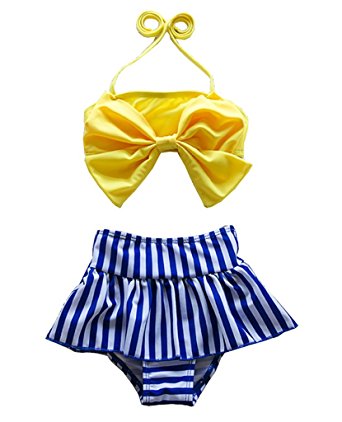 Cute Baby Bikini Big Bowknot Stripe 2 Pieces Skirt Swimwear Sets