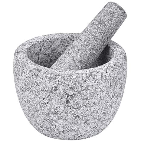 Mortar and Pestle Set, Granite Unpolished Molcajete, Spices Grinder for Guacamole, Herb, Spices, Pastes, Salads with Longer Pestle(6.25'')