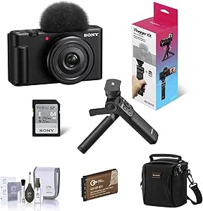 Sony ZV-1F Vlogging Camera, Black Bundle with ACCVC1 Vlogger Accessory Kit, Extra Battery, Shoulder Bag, Cleaning Kit