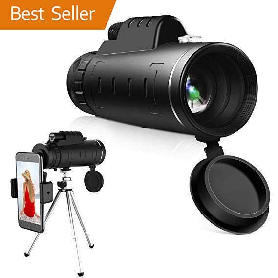 High Power Hd Monocular Telescope - 40×60 BAK4 Prism Monocular Scope| Waterproof and Anti-Fog with Retractable Eyepiece and Fully Versatile Coated Optical Glass Lens   Phone Clip Tripod