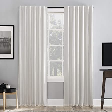 Sun Zero Evelina Faux Dupioni Silk Extreme 100% Blackout Back Tab Curtain Panel, 50" X 84", Pearl White