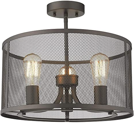Chloe Lighting Lorry Industrial-Style 3 Light Rubbed Bronze Convertible Semi-Flush Ceiling Fixture 16" Wide