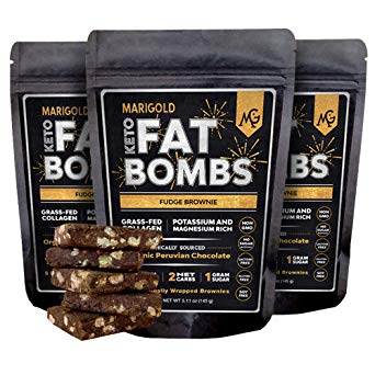 MariGold Keto Fat Bombs - Fudge Brownie - Low Carb, Collagen Rich, Organic Chocolate, Grass-fed Ghee, Gluten-Free, Non-GMO (3 bags, 5 Servings each)