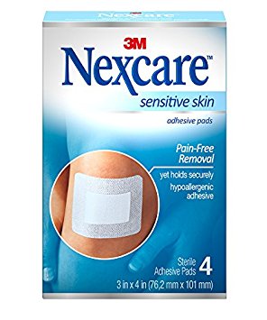 Nexcare Sensitive Skin Dressing Sterile Adhesive Pads, 3" x 4", 4-Pads