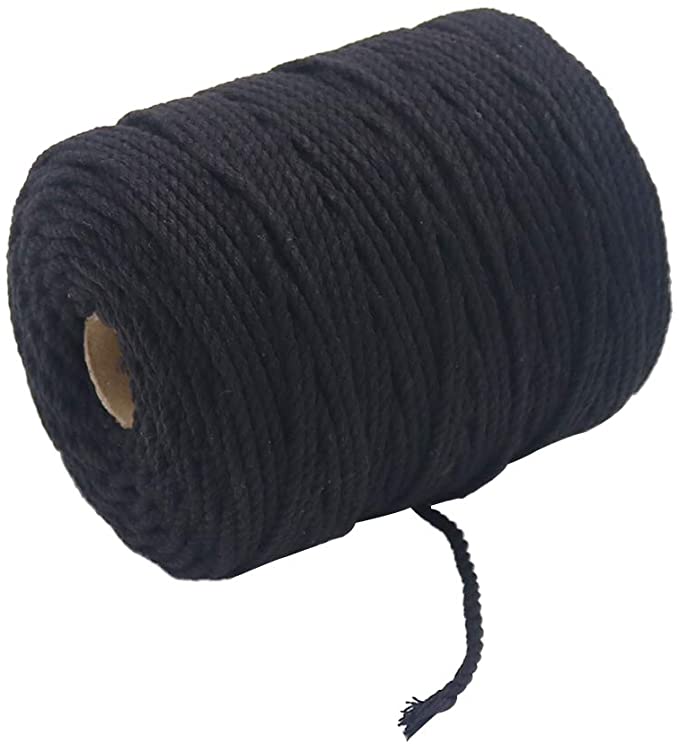 Vivifying 109 Yards 3mm Macrame Cord, Strong Cotton Macrame String for DIY Crafts, Gifts(Black)