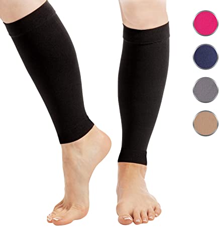 Calf Compression Sleeve for Men and Women - 1-Pair, 23-32 mmHg - Footless Socks for Shin Splint and Leg Cramps Pain Relief, Running, Sports, Travel - Black, Large