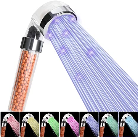 LEDGLE High Pressure Shower Head Shower Head with Handheld LED Shower Head with Hose Filter Handheld Shower for Repair Dry Skin and Hair Loss - Water Save 7 Color Changes Automatically