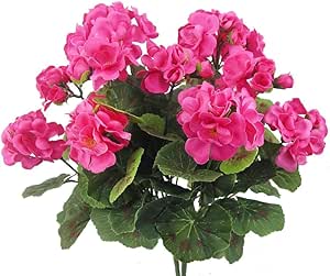 2PCS 14'' Artificial Geraniums Silk Flowers Outdoor Artificial Red Geranium Bush Faux Flowers for Garden Hanging Basket Porch Home Decor