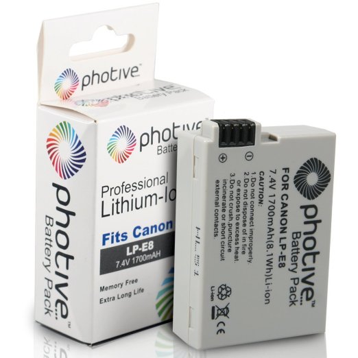 Photive Original LP-E8 Ultra High Capacity Li-ion Battery for Canon T2i and T3i (Canon LP-E8 Replacement)