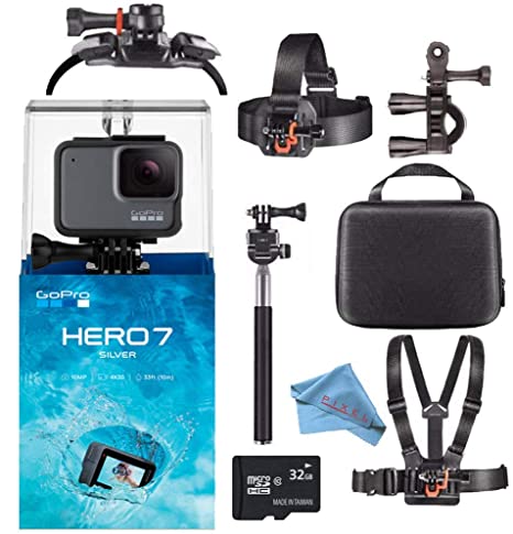 GoPro HERO7 Hero 7 Waterproof Digital Action Camera with 32GB microSD Card Starter Bundle (Silver)