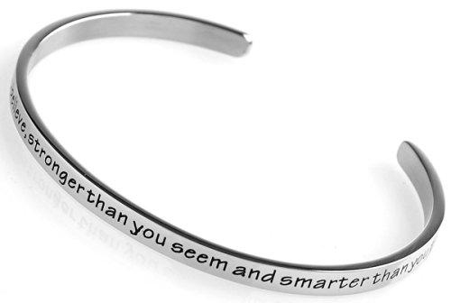Stainless Steel "You Are Braver Than You Believe, Stronger Than You Seem" Cuff Bangle Bracelet