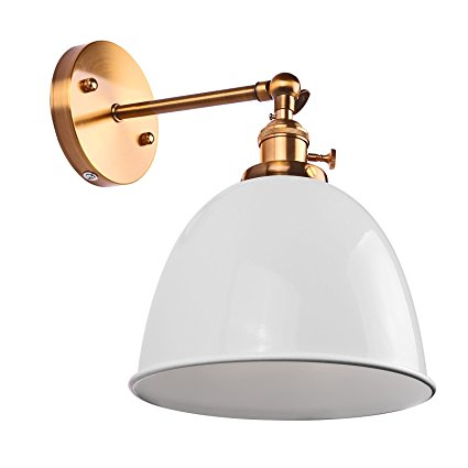 Swing Arm Wall Lamp Sunsbell E27 Retro Wall Mount Sconce Light Fixtures with Switch - Rotatable Bell-Shaped - White